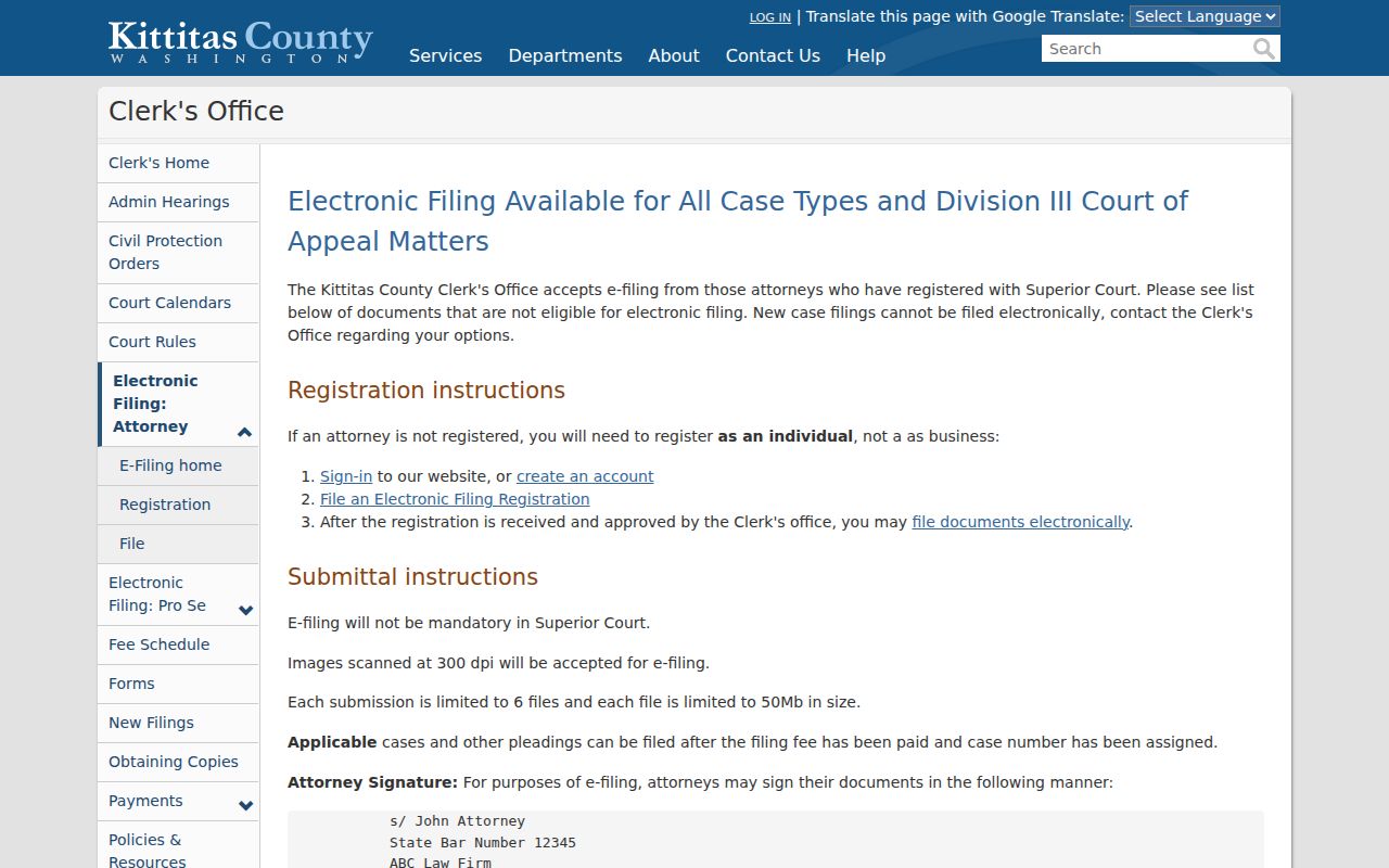 Kittitas County court record filing limits