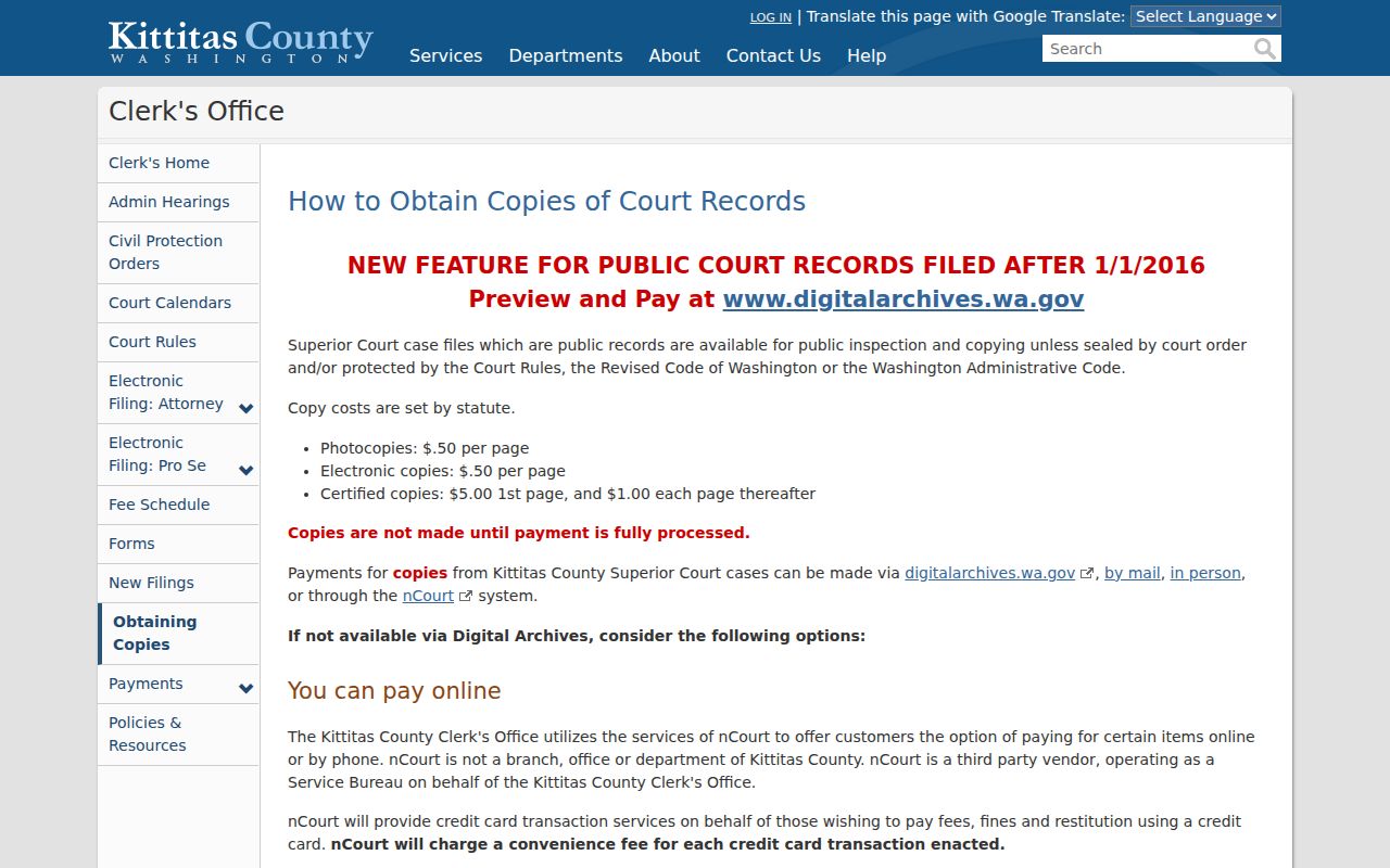 Kittitas County court record copy routes