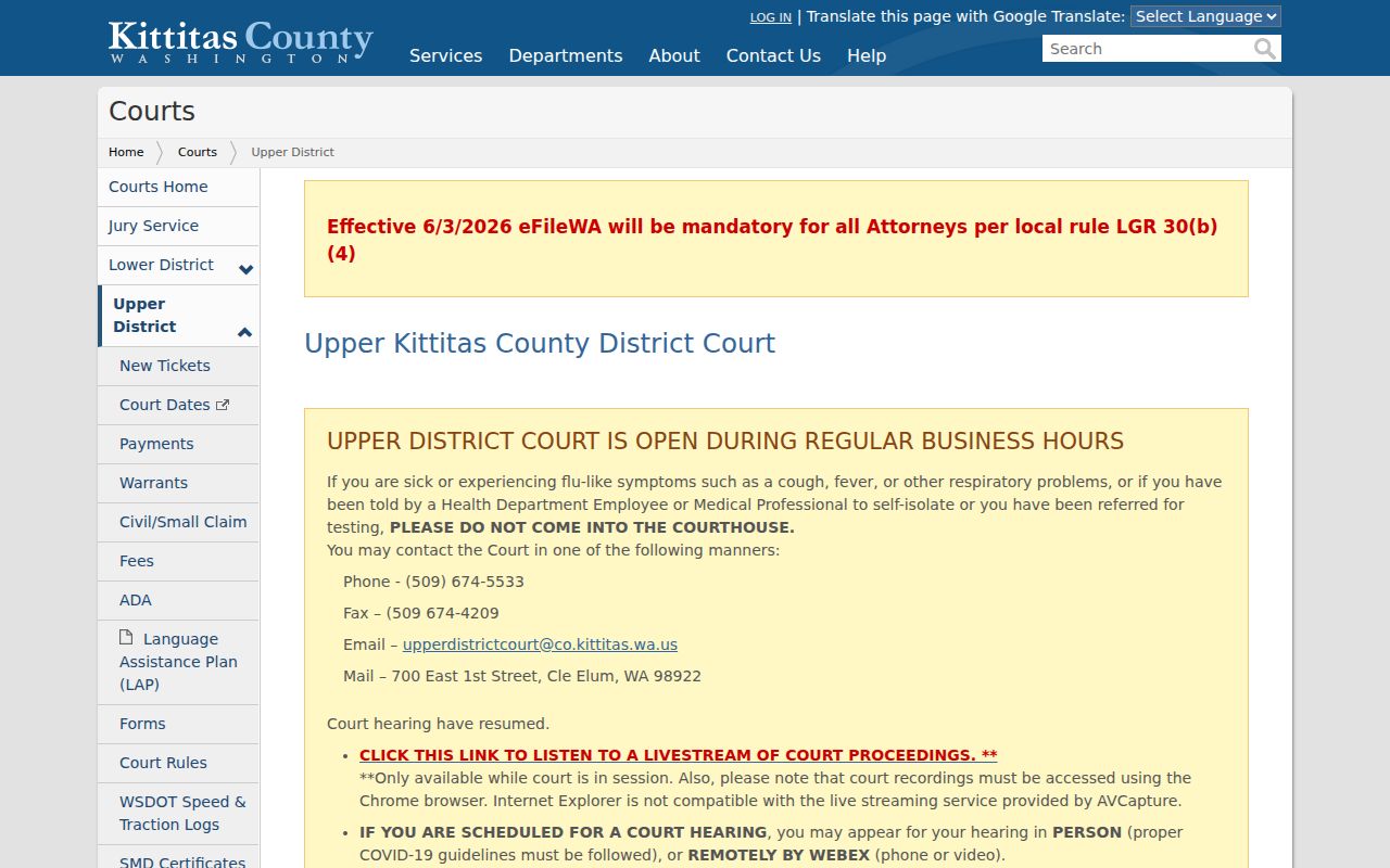 Kittitas County traffic court Upper District location