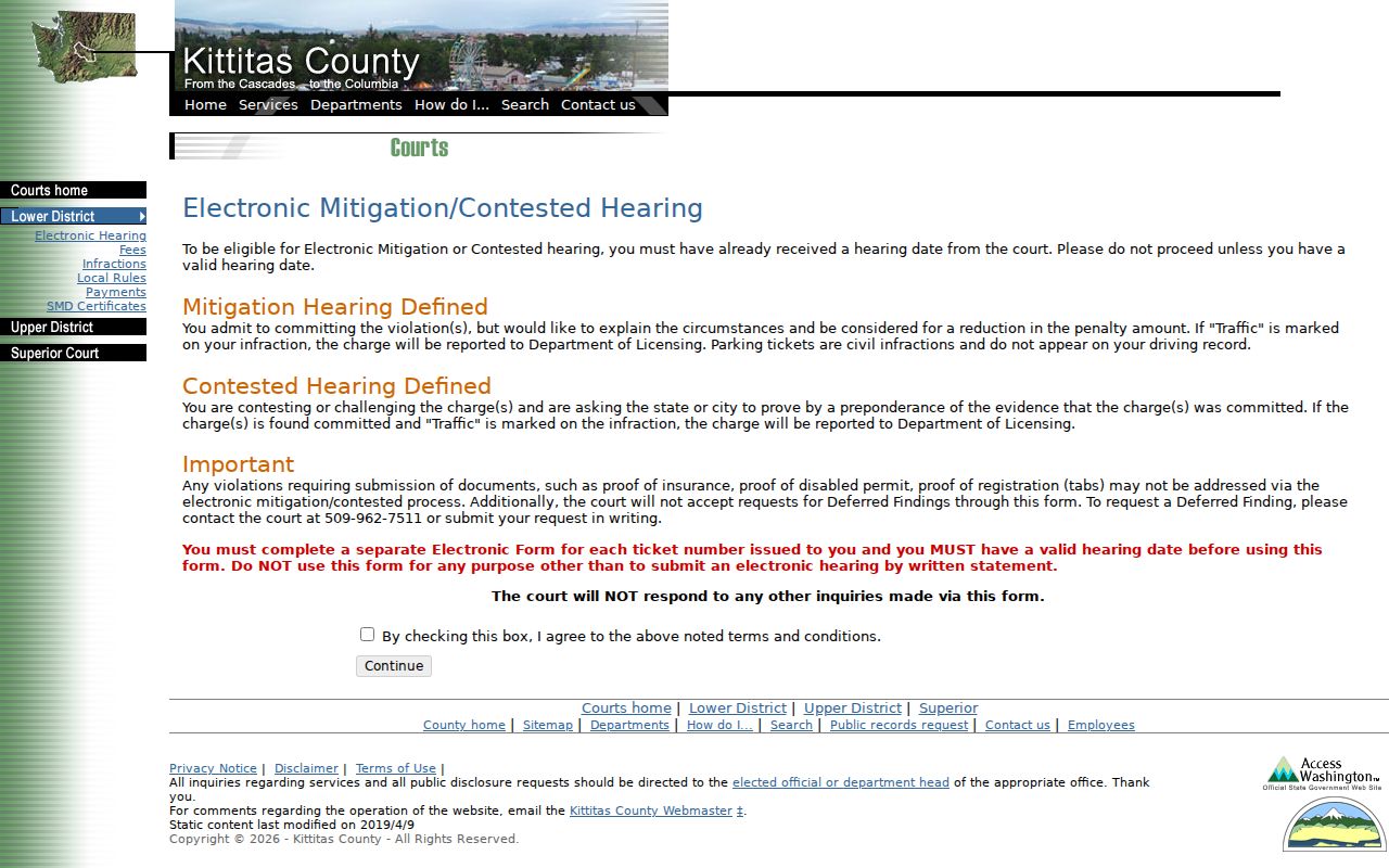 Kittitas County traffic court written-statement form
