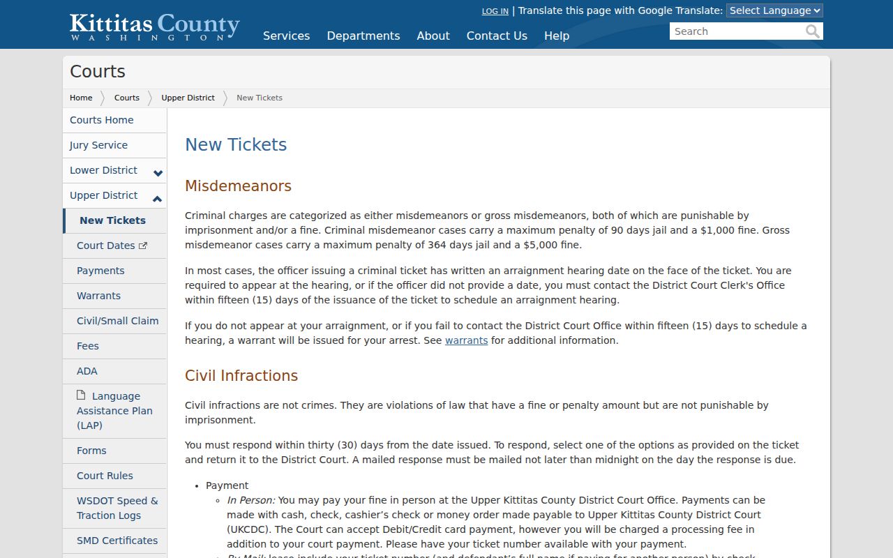Kittitas County traffic ticket response instructions