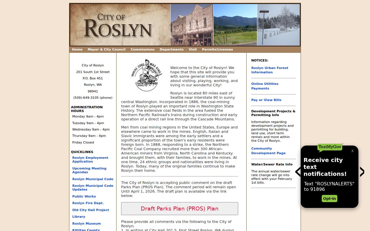 Roslyn court records city context from the official Roslyn website